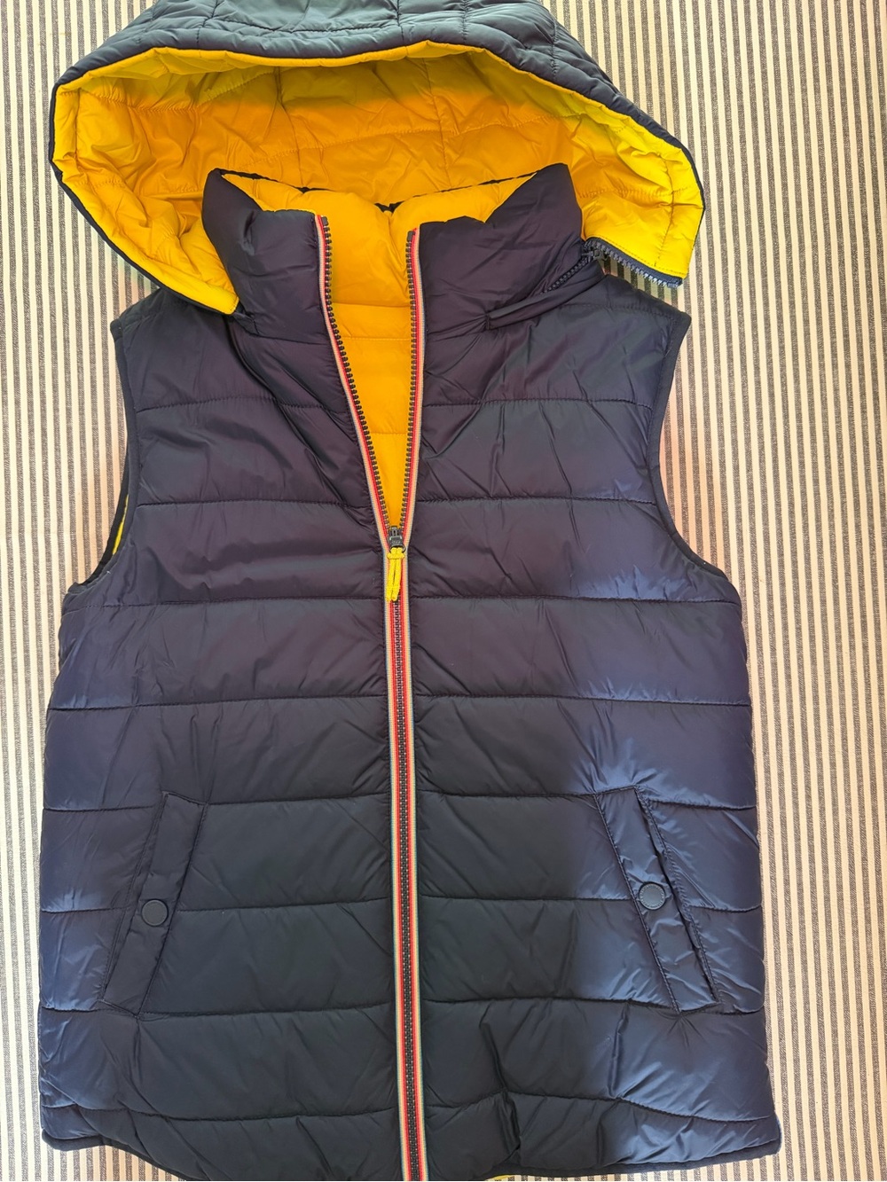 Boden Navy Quilted Puffer Vest with Yellow Lining
